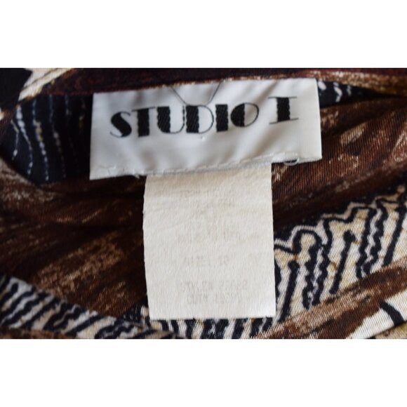 Vintage 90s Black/Brown Rayon Jumpsuit/Romper size 10 | 28-30 waist - Picture 8 of 10